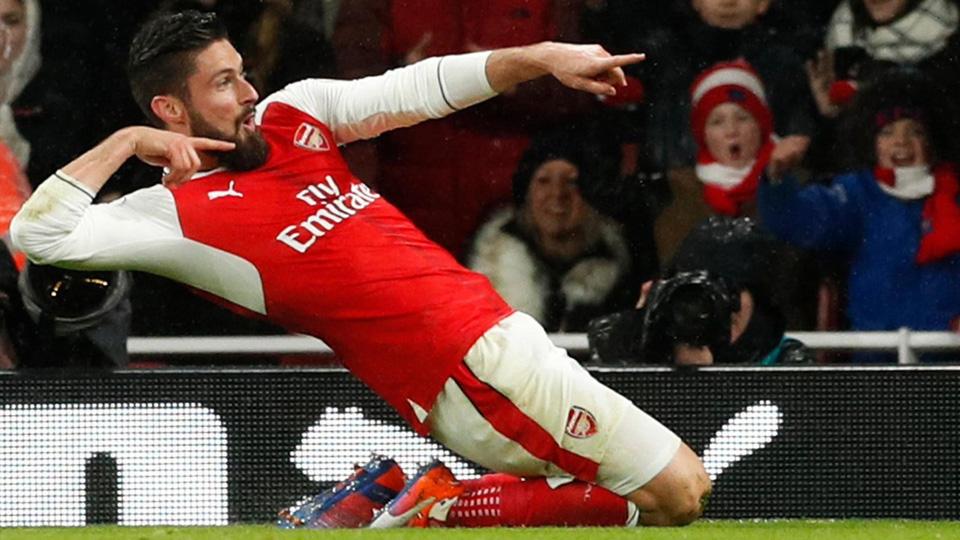Selebrasi Olivier Giroud usai bobol gawang Crystal Palace. - INDOSPORT
